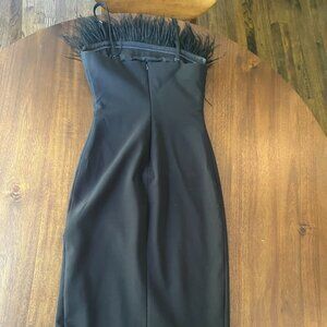 Likely Desi Black Feather Trim Midi Dress